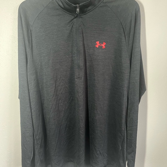 Men’s Black/Red Under Armour Logo Quarter Zip Lightweight Loose Fit Pullover - Picture 1 of 5